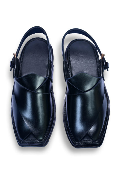 Traditional black leather Peshawari chappal